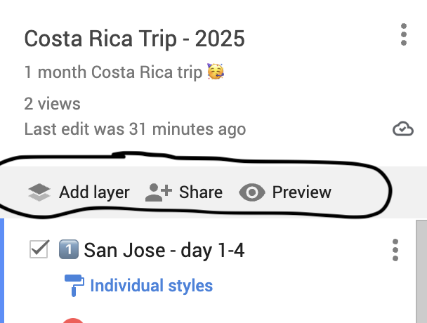 Organizing travel plan in Google Maps